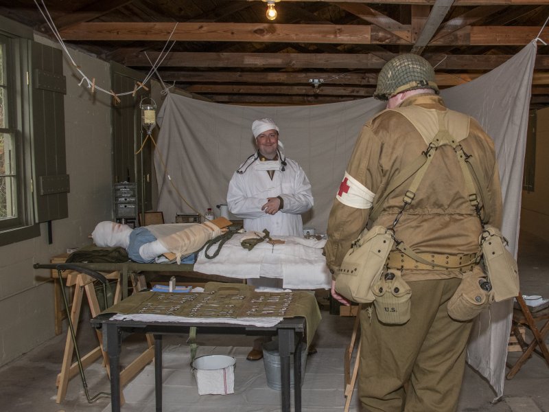 Mark Wilson of Seaford displays some of his hospital-related collection at Fort Miles Defense Day.